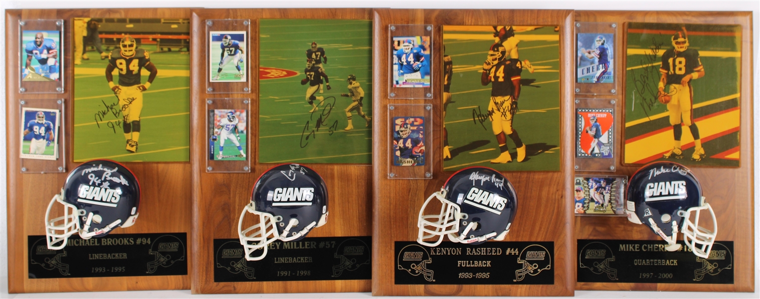 1991-2000 Kenyon Rasheed, Michael Brooks & more NY Giants Signed Mini Helmet, Photo 14x20 Plaques (Lot of 4)(JSA)