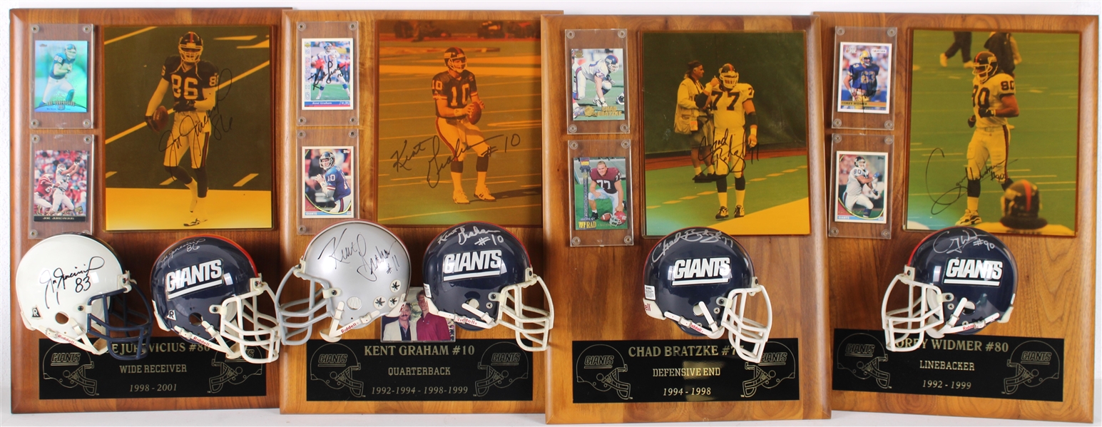 1992-2001 Kent Graham, Joe Jurevicius & more NY Giants Signed Mini Helmet, Photo 14x20 Plaques (Lot of 4)(JSA) 