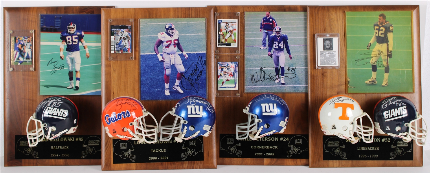 1994-2005 Scott Galyon, Will Peterson & more NY Giants Signed Mini Helmet, Photo 14x20 Plaques (Lot of 4)(JSA) 