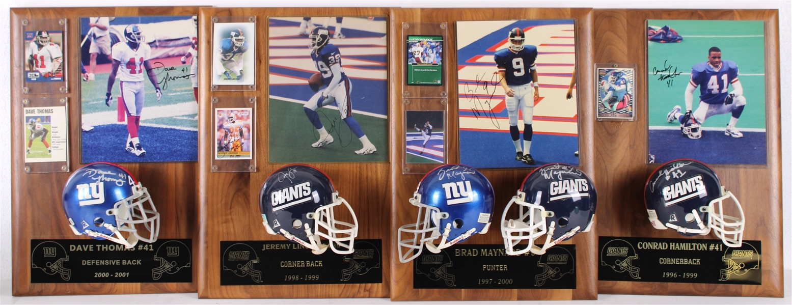 1996-2001 Conrad Hamilton, Dave Thomas & more NY Giants Signed Mini Helmet, Photo 14x20 Plaques (Lot of 4)(JSA) 