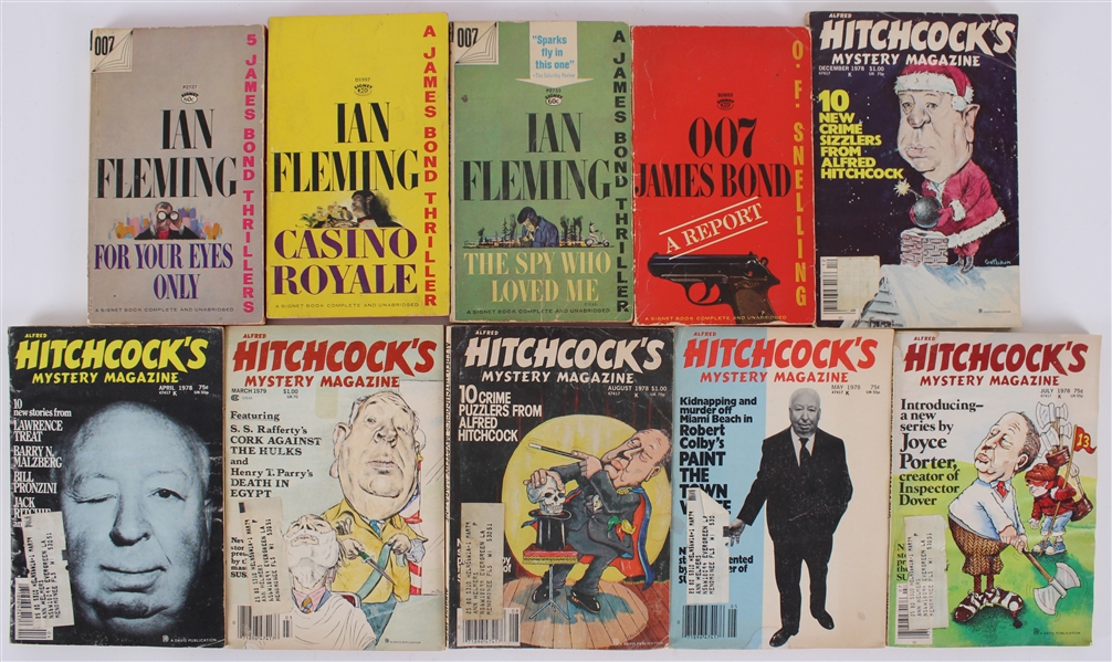 1960s-70s James Bond Paperback & Alfred Hitchcocks Mystery Magazine Collection - Lot of 10