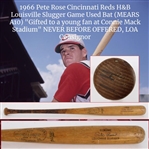 1966 Pete Rose Cincinnati Reds H&B Louisville Slugger Game Used Bat (MEARS A10) "Gifted to a young fan at Connie Mack Stadium" NEVER BEFOR OFFERED, LOA Consignor