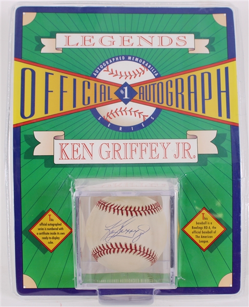 1992 Ken Griffey Jr. Seattle Mariners Signed MOC Legends Official Autographed Memorabilia OAL Brown Baseball (JSA) 