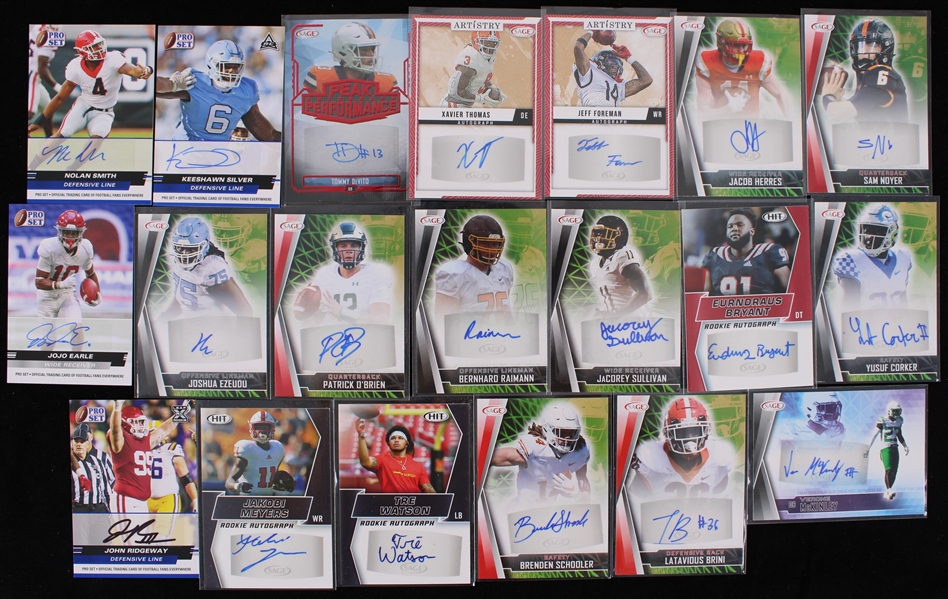 2019-2022 Tre Watson Tommy DeVito Jakobi Meyers and More Autographed Sage NFL Draft and Pro Set Trading Cards (Lot of 20)
