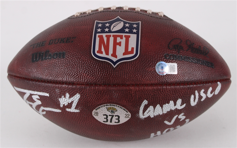 2022 (October 9) Travis Etienne Jacksonville Jaguars #373 Signed ONFL Goodell Game Used Football (MEARS LOA / JSA / Beckett / Jaguars COA)