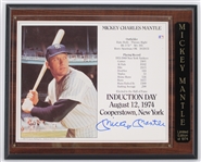 1990 Mickey Mantle New York Yankees Signed 10.5" x 13" Hall of Fame Induction Day Photo Display (JSA)