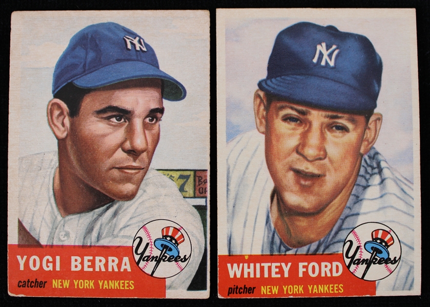 1953 Yogi Berra Whitey Ford New York Yankees Topps Baseball Trading Cards - Lot of 2