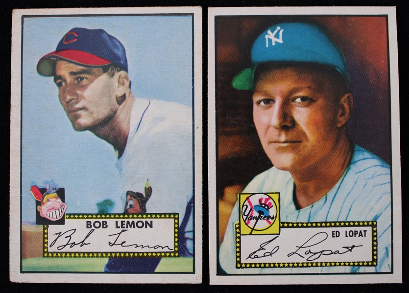 1952 Bob Lemon Ed Lopat Indians / Yankees Topps Baseball Trading Cards - Lot of 2