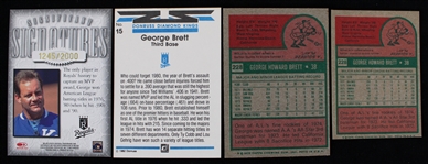 1975-98 George Brett Kansas City Royals Baseball Trading Cards - Lot of 4 w/ Rookie, Rookie MINI, and Two Signed Cards (JSA)