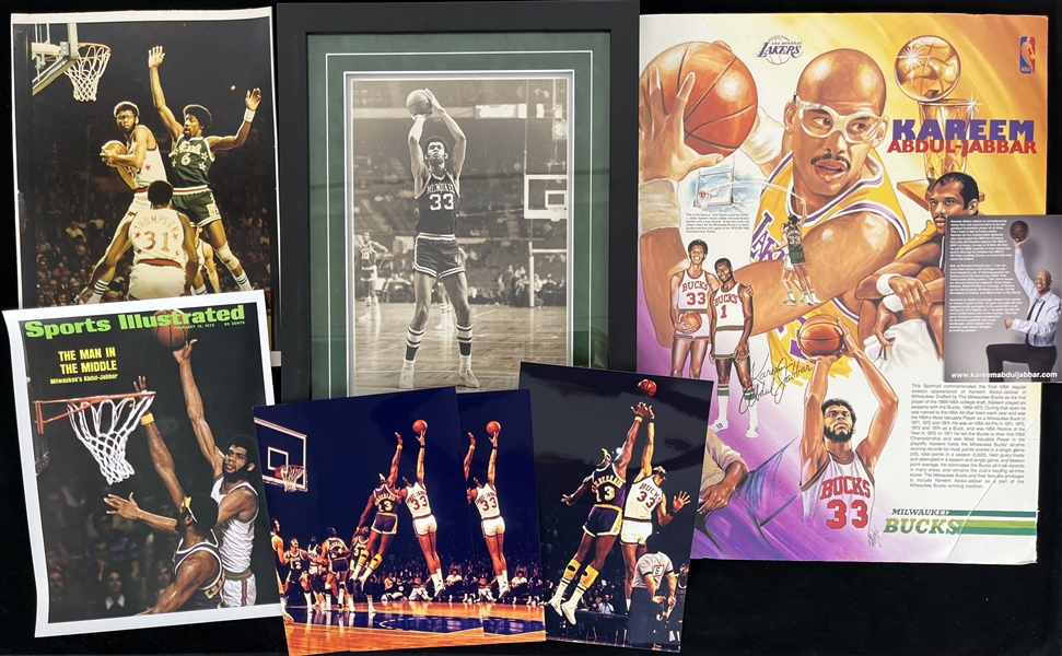 1970s-2000s Kareem Abdul Jabbar Bucks / Lakers Photo & Display Collection - Lot of 8 w/ 18" x 23" Mounted Sportrait, 15" x 19" Framed Photo & More