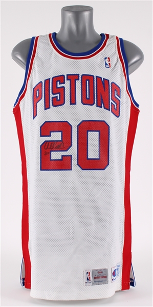 1993-94 Allan Houston Detroit Pistons Signed Game Worn Home Jersey (MEARS A10 / JSA) Rookie Season 