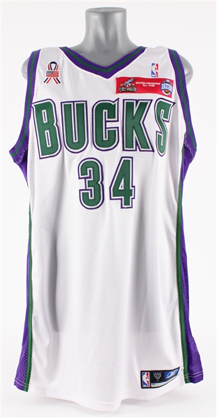 2001-02 Ray Allen Milwaukee Bucks Signed Home Jersey w/ Eastern Conference All Star Patch (MEARS A5 / JSA)