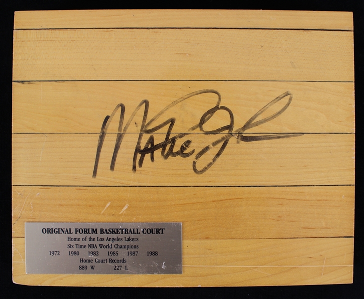 1967-91 Magic Johnson Los Angeles Lakers Signed 8" x 10" Original Forum Basketball Court Section (Lakers COA / JSA)