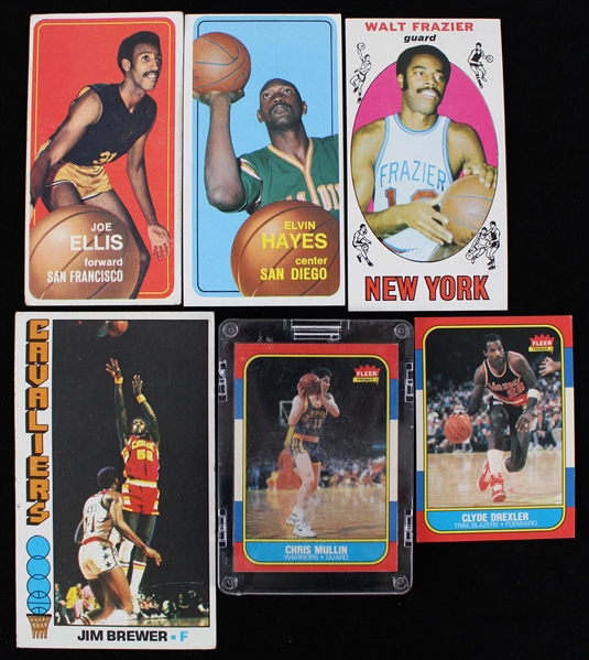 1969-86 Basketball Trading Card Collection - Lot of 6 w/ Walt Frazier, Elvin Hayes, Clyde Drexler, Chris Mullin & More