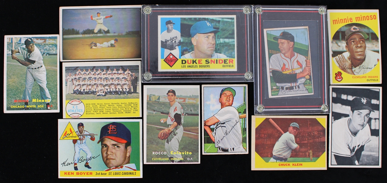 1952-60 Baseball Trading Card Collection - Lot of 11 w/ Hoyt Wilhelm, Pee Wee Reese, Minnie Minoso, Duke Snider & More