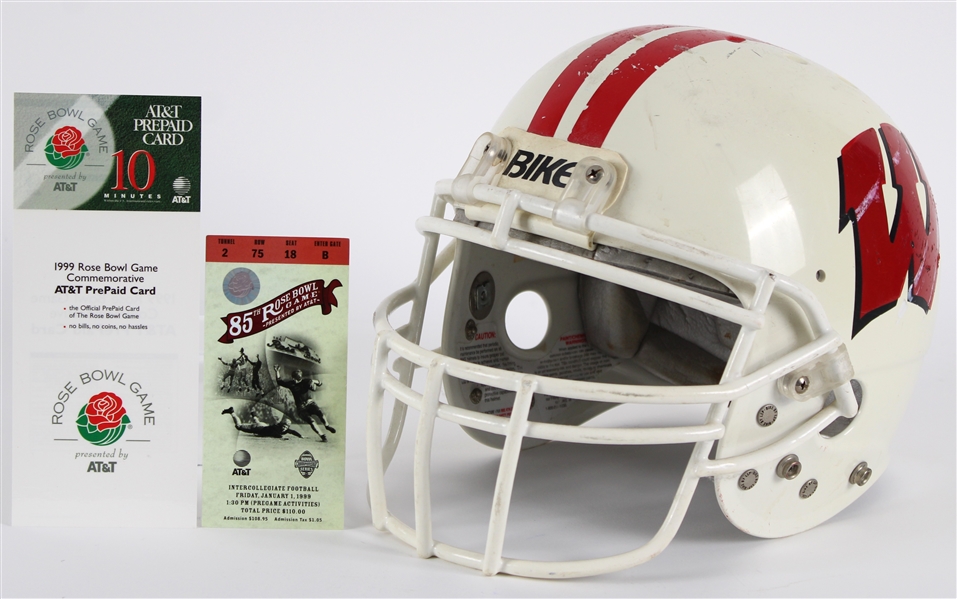 1990s-2000s Wisconsin Badgers Memorabilia Collection - Lot of 2 w/ Full Size Helmet & Rose Bowl Ticket Stub