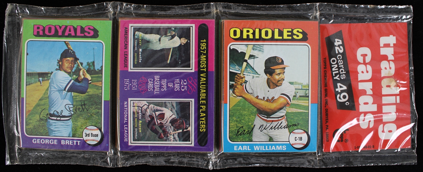 1975 Topps Baseball Trading Cards Unopened Rack Pack w/ George Brett Rookie Card Showing