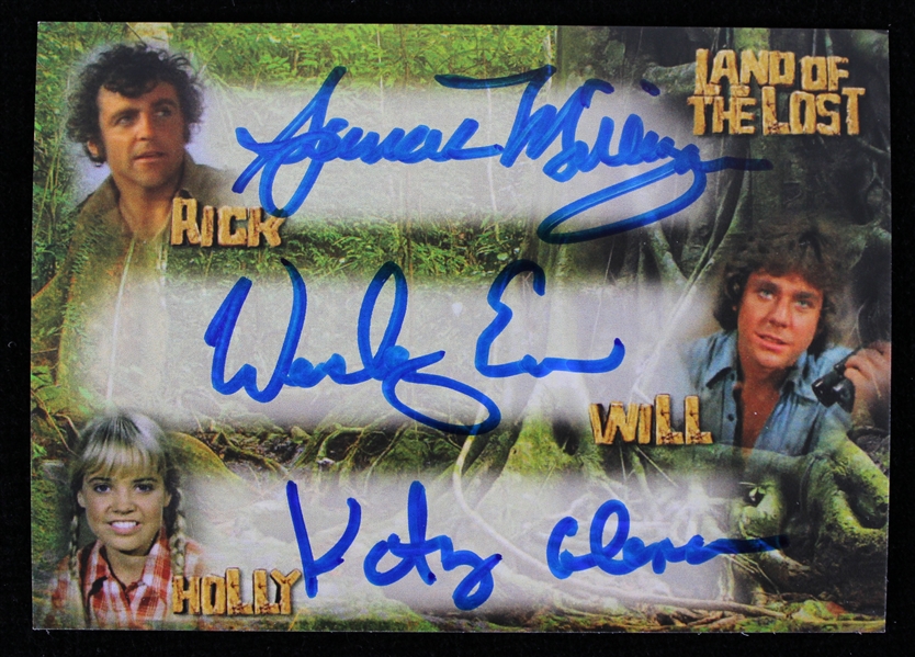 2013 Spencer Milligan Wesley Eure Kathy Coleman Rick Will Holly Signed Land of the Lost Card (JSA)