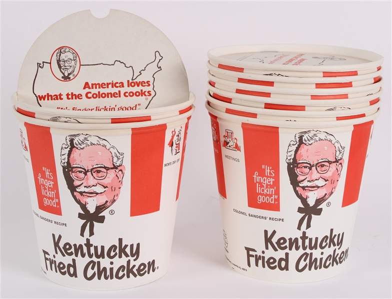1969 Kentucky Fried Chicken Colonel Sanders Recipe Chicken Buckets - Lot of 8 w/ Lids