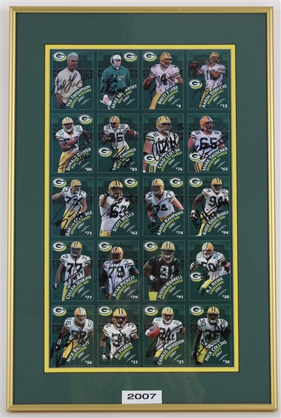 2007 Brett Favre, Aaron Rodgers, Mike McCarthy & more GB Packers Signed 15x22 Framed Uncut Card Sheet (JSA / Pepper Burruss Collection)