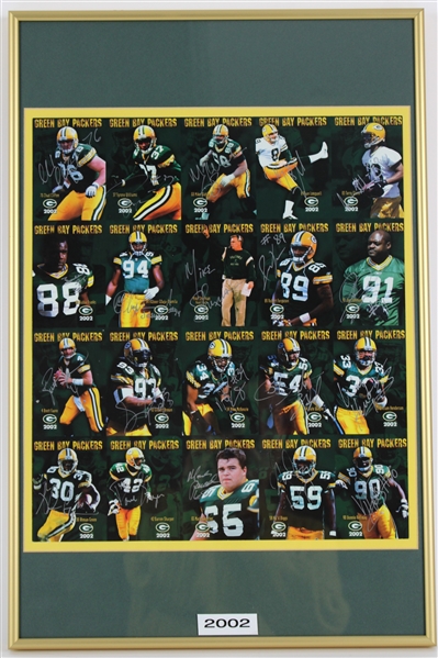 2002 Chad Clifton, Tyrone Williams, Bubba Franks & more GB Packers Signed 15x22 Framed Uncut Card Sheet (JSA / Pepper Burruss Collection) 