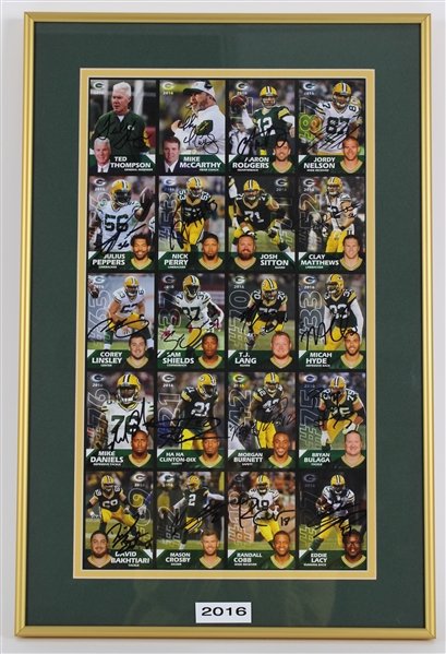 2016 Ted Thompson, Jordy Nelson, Aaron Rodgers & more GB Packers Signed 15x22 Uncut Card Sheet (JSA / Pepper Burruss Collection)