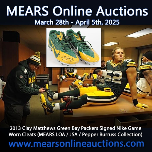 2013 Clay Matthews Green Bay Packers Signed Nike Game Worn Cleats (MEARS LOA / JSA / Pepper Burruss Collection)