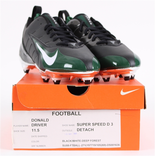 2008-09 Donald Driver Green Bay Packers Personal Collection Custom Nike Cleats (MEARS LOA / Pepper Burruss Collection) 
