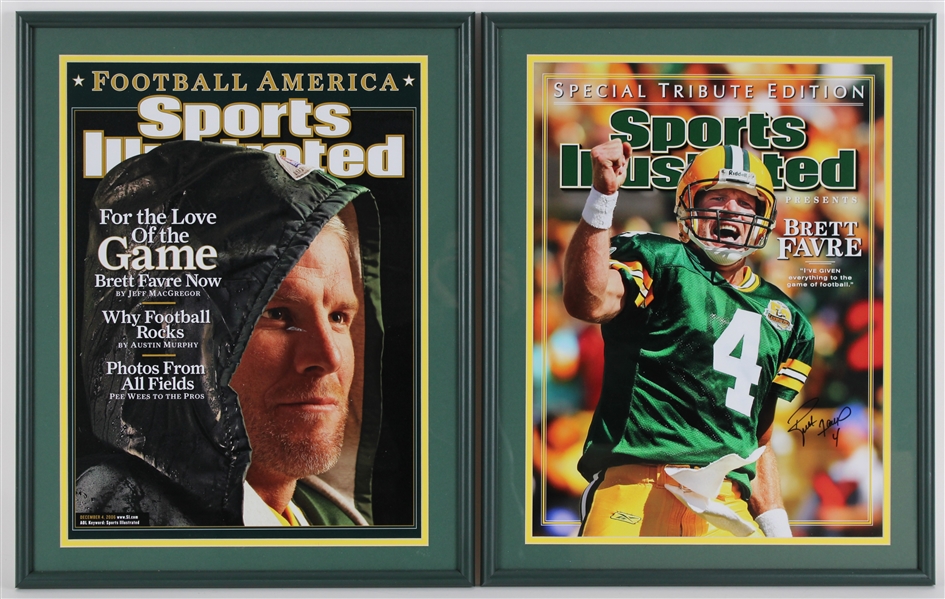 2006 Brett Favre GB Packers Signed 18x23 Sports Illustrated Covers (JSA / Pepper Burruss Collection)(Lot of 2)