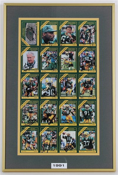1991 Sterling Sharpe, Lindy Infante, Perry Kemp & more GB Packers Signed 15x22 Framed Uncut Card Sheet (JSA/ Pepper Burruss Collection)
