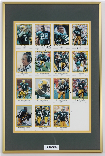 1989 Don Majkowski, Lindy Infante, Johnny Holland & more GB Packers Signed 15x22 Framed Uncut Card Sheet (JSA/ Pepper Burruss Collection)