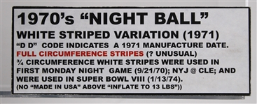 1971 Monday Night Football Game Used ONFL Rozelle White Striped Variation Football (MEARS LOA / Pepper Burruss Collection)