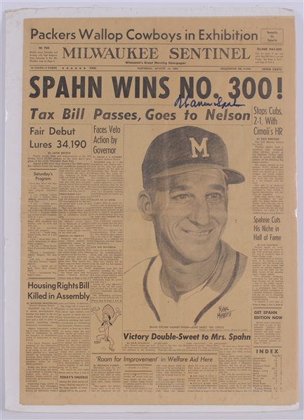 1961 Warren Spahn Milwaukee Braves Signed Milwaukee Sentinel Newspaper (JSA)
