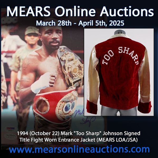 1994 (October 22) Mark "Too Sharp" Johnson Signed Title Fight Worn Jacket (MEARS LOA/JSA)