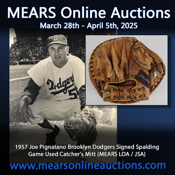 1957 Joe Pignatano Brooklyn Dodgers Signed Spalding Game Used Catchers Mitt (MEARS LOA / JSA)