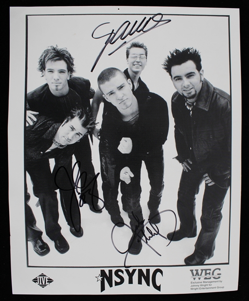 1990s-2000s Justin Timberlake Lance Bass and Joey Fatone Signed 8x10 NSync Photo (JSA)