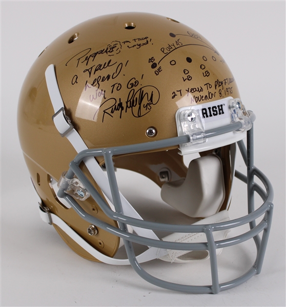 2000s Rudy Ruettiger Notre Dame Fighting Irish Signed Inscribed & Diagramed Full Size Display Helmet (JSA / Pepper Burruss Collection)