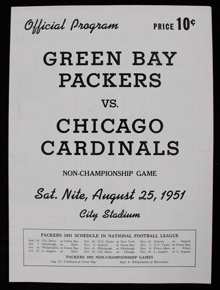 1951 Green Bay Packers Chicago Cardinals City Stadium Exhibition Game Program (Pepper Burruss Collection)