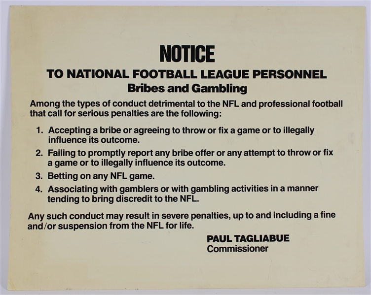 1990s-2000s Green Bay Packers Lambeau Field 20" x 25" Bribes & Gambling Locker Room Sign (MEARS LOA / Pepper Burruss Collection) 