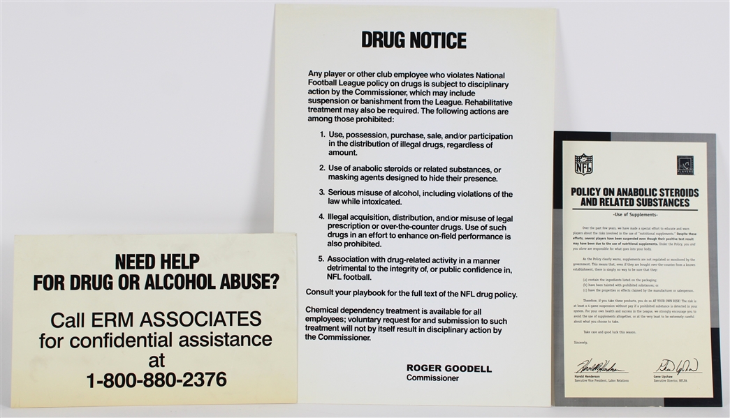 2010s Green Bay Packers Lambeau Field Drug & Alcohol Locker Room Signage - Lot of 3 (MEARS LOA / Pepper Burruss Collection)