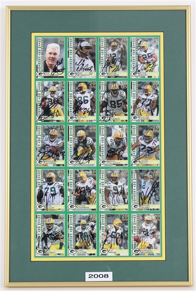 2008 Mike McCarthy, Aaron Rodgers, Donald Driver & more GB Packers Signed 15x22 Framed Uncut Card Sheet (JSA / Pepper Burruss Collection)