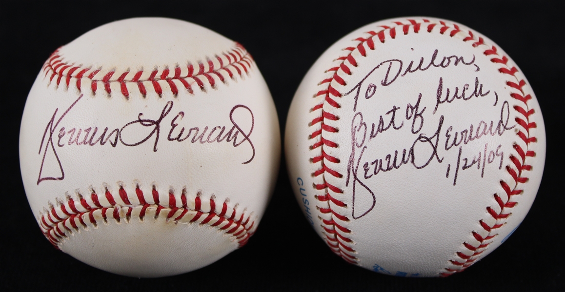 2009 Dennis Leonard Kansas City Royals Signed OAL Brown Baseballs - Lot of 2 (JSA)