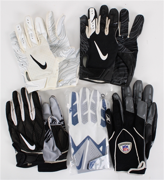 2010s Game Worn Receiver Gloves Collection - Lot of 5 Pairs (MEARS LOA / Pepper Burruss Collection)