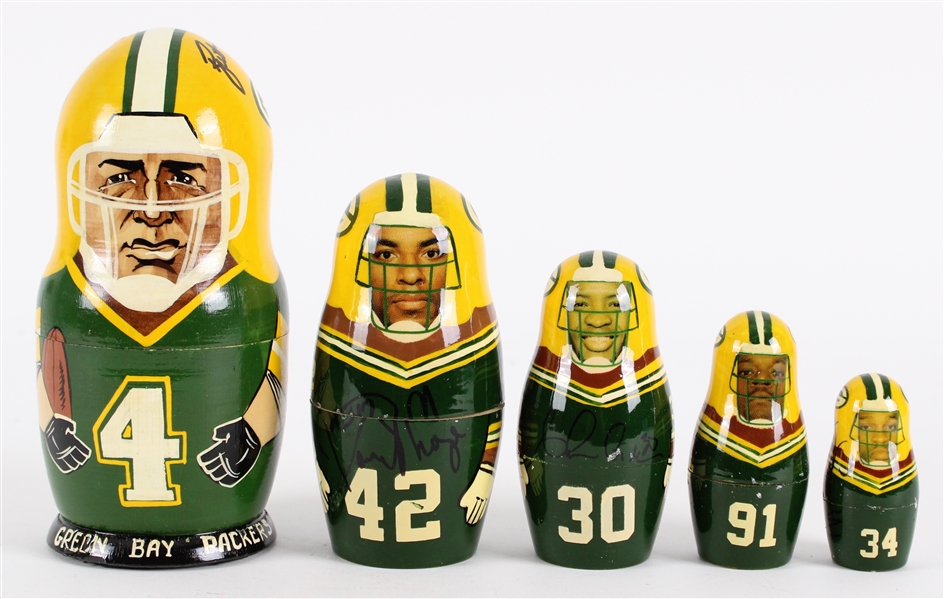 2002 Green Bay Packers Multi Signed Nesting Doll w/ Five Signed Dolls Including Brett Favre, Darren Sharper, Ahman Green & More (JSA / Pepper Burruss Collection)
