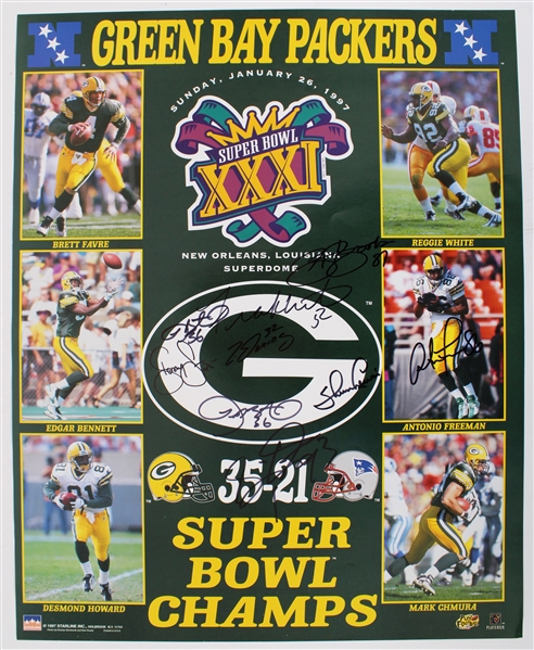 1997 Green Bay Packers Multi Signed 16" x 20" Super Bowl XXXI Champions Poster w/ 8 Signatures Including LeRoy Butler, Gilbert Brown, Antonio Freeman & More (JSA / Pepper Burruss Collection)