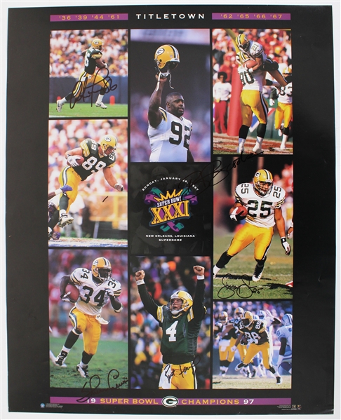 1997 Green Bay Packers Multi Signed 16" x 20" Super Bowl Champions Poster w/ 5 Signatures Including Brett Favre, Dorsey Levens, Sherm Lewis & More (JSA / Pepper Burruss Collection)