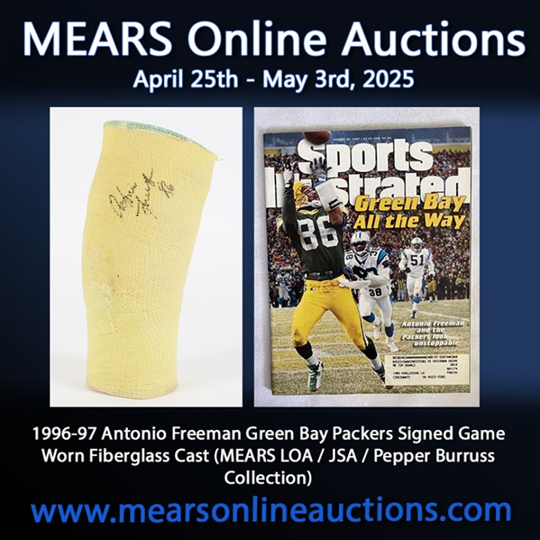 1996-97 Antonio Freeman Green Bay Packers Signed Game Worn Fiberglass Cast (MEARS LOA / JSA / Pepper Burruss Collection)