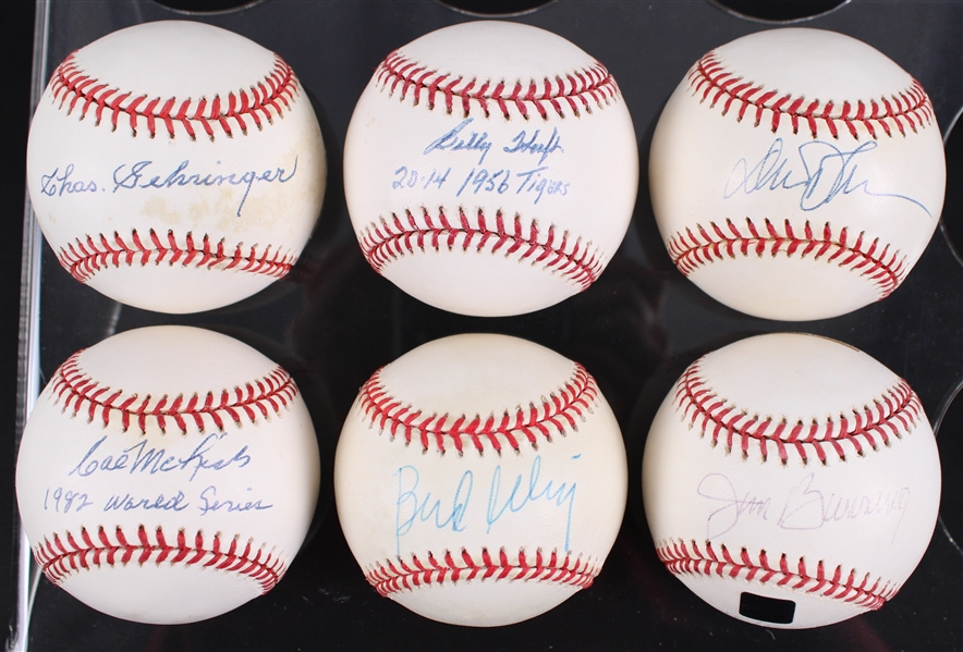 1990s-2000s Single Signed Baseball Collection - Lot of 6 w/ Charlie Gehringer, Jim Bunning, Bud Selig & More