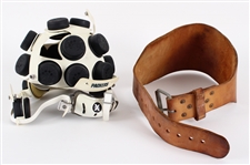 2010s Green Bay Packers Removed Helmet Padding + Vintage Leather Weightlifting Belt (MEARS LOA / Pepper Burruss Collection)
