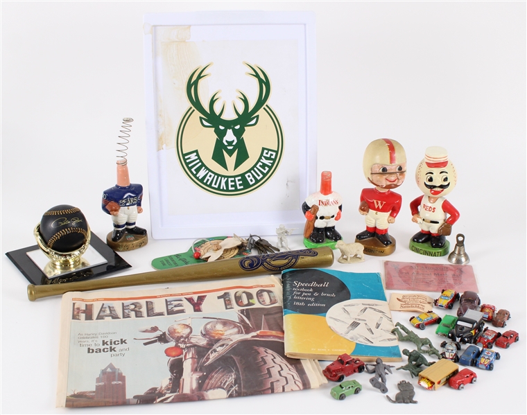 1910s-2000s Baseball Football Americana Memorabilia Collection - Lot of 11 w/ Pete Rose Signed Black Baseball, Vintage Nodders & More (JSA)